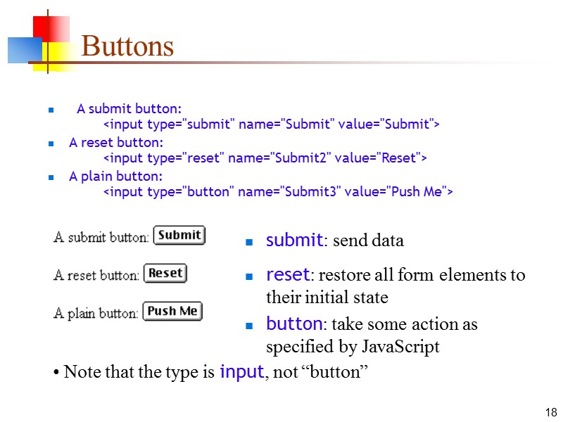 18 Buttons   A submit button:       